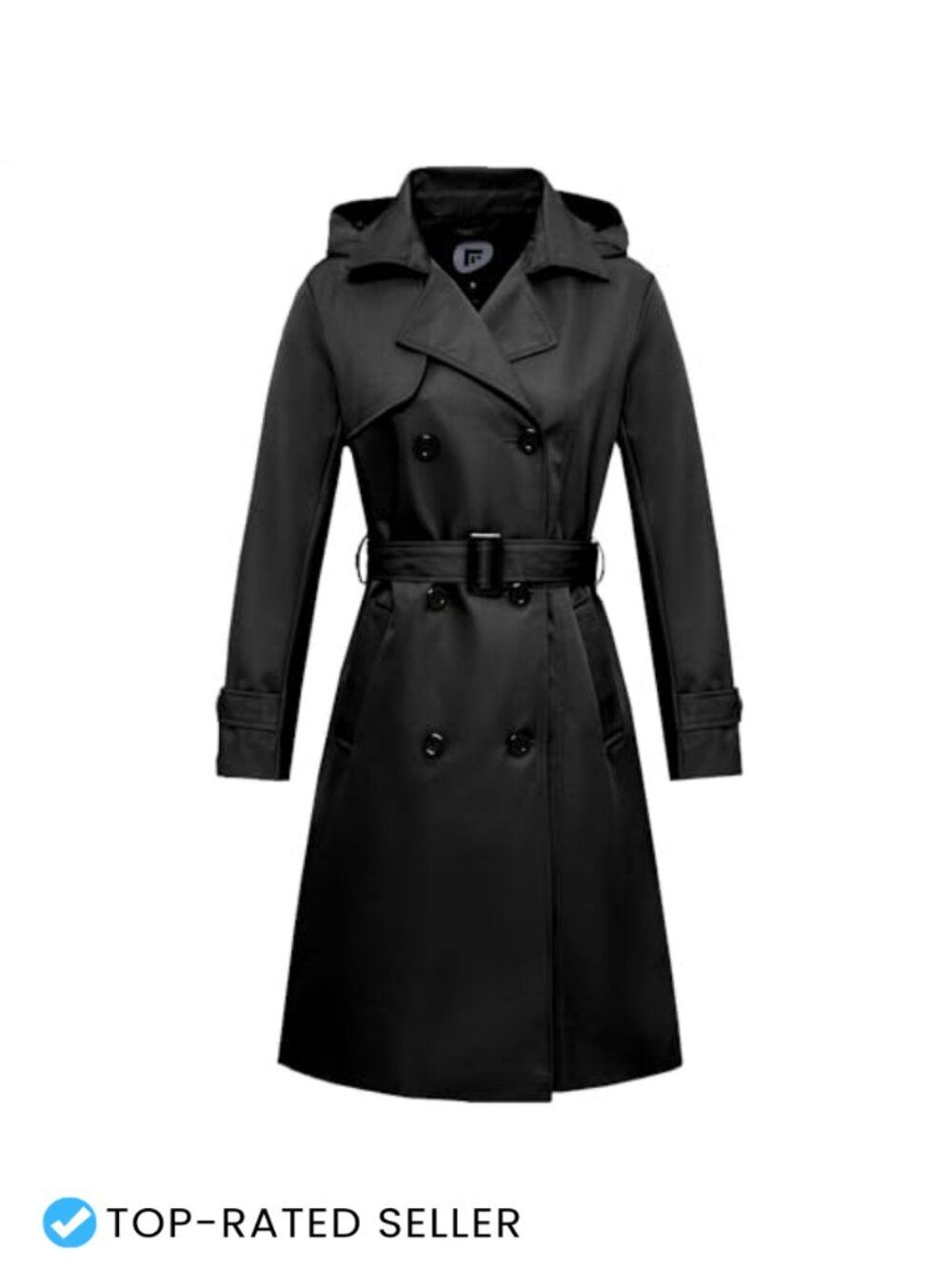 Women's Long Waterproof Trench Coat Double Breasted Belted Hood